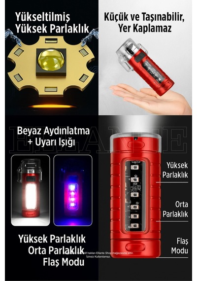 Çok Fonksiyonlu Şarjlı Led El Feneri & Rüzgar Geçirmez Elektrikli Çakmak Çok Renkli