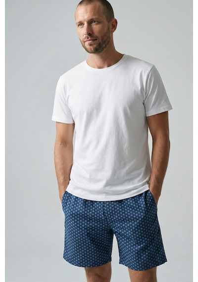 Elemge Pamuk Elastan Süprem Erkek Pijama Takımı Şort & T-shirt Rahat Kalıp Cep İnce Compact Penye Byz Mavi Beyaz Mavi