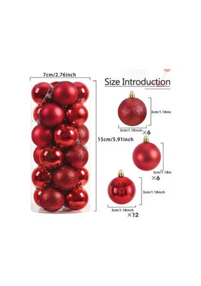 24 Adet 3 Cm Kırmızı & Altın Noel Ağacı Süs Topu Seti Mini Plastik Yılbaşı Dekor Topları