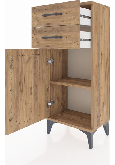 Arges Komodin Tek Raflı 2 Çekmeceli Tek Kapaklı 44x30x106 Çam... Çam