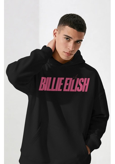 Sevbano Billie Eilish Şarkıcı Sırt Baskılı Unisex Oversize Premium Hoodie Siyah