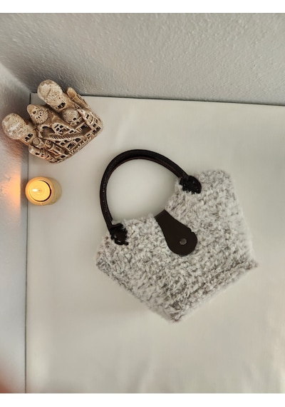 Fikriharika Design Zara Model Kanvas, Kahve- Beyaz, Peluş Kadın El Çantası Kahverengi - Beyaz
