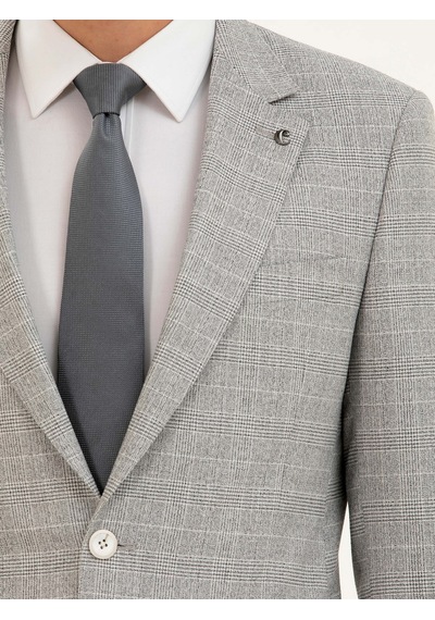 Cacharel Açık Gri Slim Fit Kareli Takım Elbise