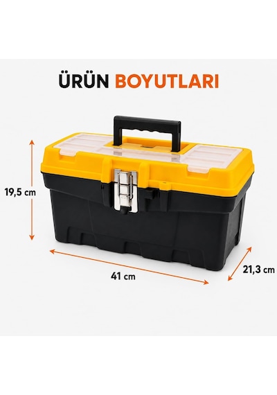 16 İnç Metal Kilitli Takım Sandığı, El Aleti Organizerli Takım Çantası, Tornavida Pense Hırdavat Kutusu, Çık Genel