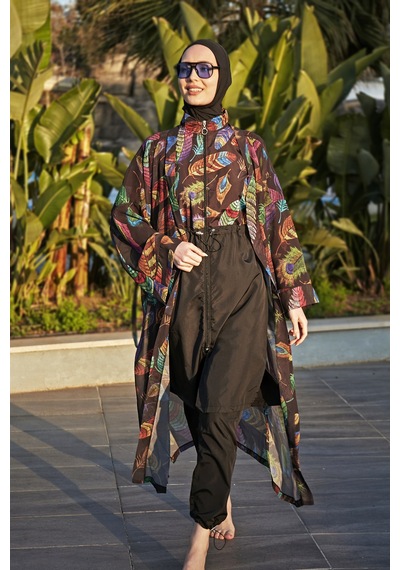 Remsa Mayo Remsa Tesettür Mayo Üzerine Tek Kaftan Kimono Pareo Rp019 Funda Siyah