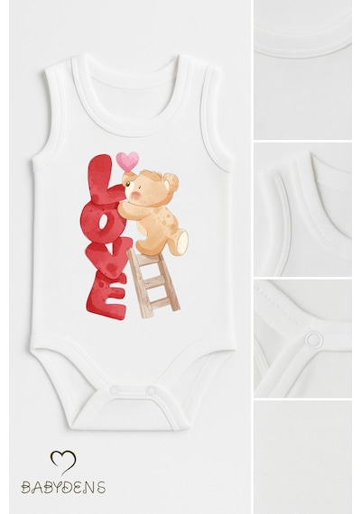 Babyden's 3 Lü Bebek Body Seti %100 Pamuk Ayıcık Desenli Unisex Bebek Body Kolsuz Çıtçıtlı Zıbın Beyaz
