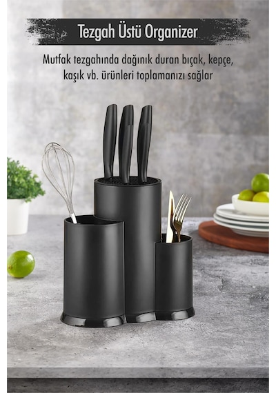 Tezgah Üstü Siyah Kaşıklık & Bıçaklık & Kepçelik & Organizer Çr