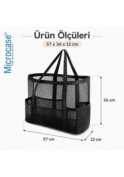 Microcase 5 Gözlü Kum Tutmayan Hafif Plaj Kumsal Havuz Tatil Çantası 2 Ad Al5633 Siyah