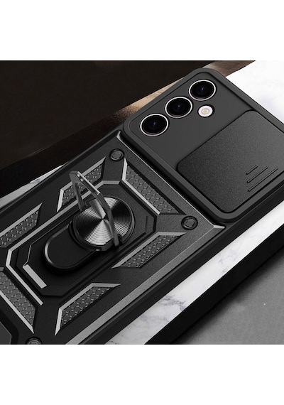 Zore Galaxy Uyumlu A24 Kılıf Magnetik Standlı Kamera Korumalı Sürgülü Vega Kapak - Mavi Mavi