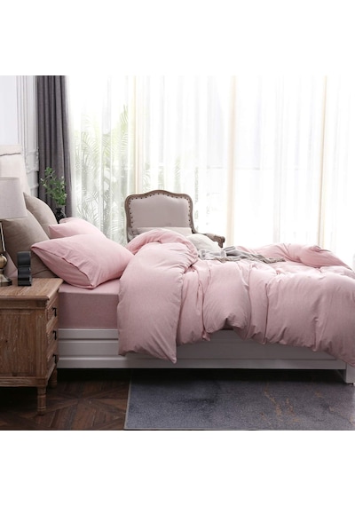 Soft Pink Çarşafı Lastikli Çift Kişilik Nevresim Takımı