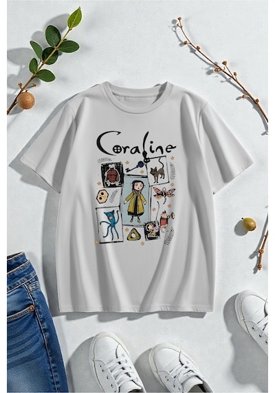 Uyguntarz Unisex Carolıne Baskılı Tasarım Tshirt Gri