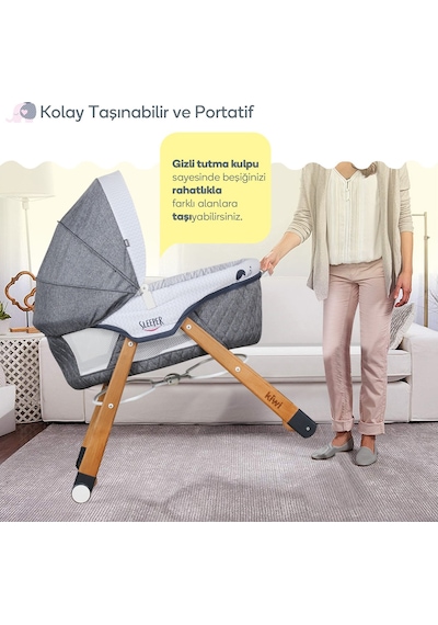 Kiwi Safe & Comfort Sleeper All in One Sallanır Katlanır Ahşap Beşik
