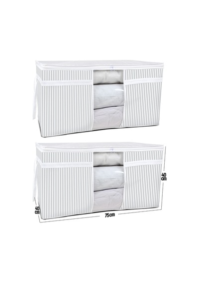 2 Adet - Pencereli Yastık Yorgan Hurcu 75 X 40 X 40 Cm Çizgili Nefes Alabilen Kumaş 75 X 40 Beyaz Diğer