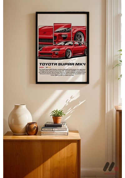 Toyota Supra Mk4 Jdm Poster, Siyah Çerçeveli Duvar Tablosu - Oto Severlere Özel Hediye No:1047