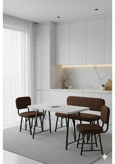Elfin 70x110 Beyaz Sabit, 2 Sandalye 1 Bench, Masa Sandalye Takımı, Mutfak Masası Takımı - Kahverengi Elfin 70x110 Beyaz Sabit, 2 Sandalye 1 Bench, Masa Sandalye Takımı, Mutfak Masası Takımı - Kahverengi
