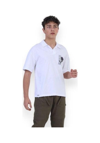 Zekids Erkek Çocuk Pamuklu Rahat Kesim Oversize Polo Yaka Tshırt-11813-beyaz Beyaz