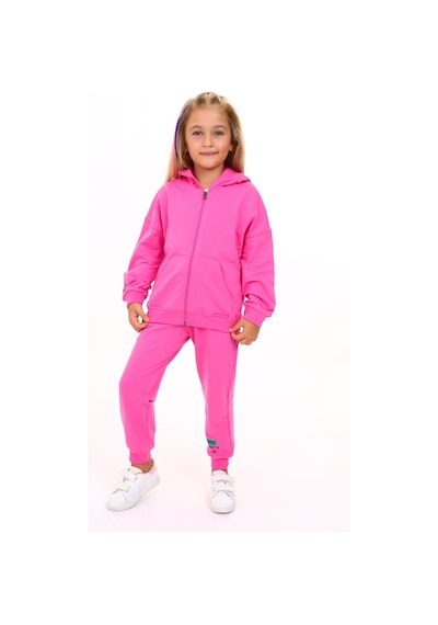 Toontoy Kids Toontoy Kız Çocuk Kapüşonlu Fermuarlı Baskılı Eşofman Takım Açık Fuşya