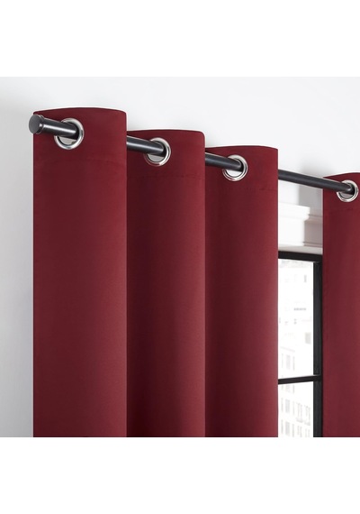 Andover Düz Üçlü Dokuma Termal Karartma Halkalı Yatak Odası İçin Perde 2 Panel , 106,68 Cm X 274,32 Cm, Kırmızı