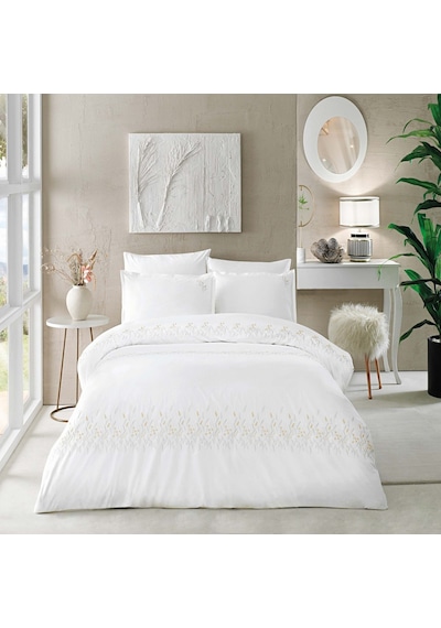 Linens Brode Chıffon Pamuk Çift Kişilik Nevresim Takımı Beyaz