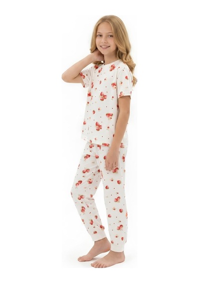 Modanino Kız Çocuk Pijama Takımı %100 Pamuk 3-13 Yaş 12714ıs Ekru