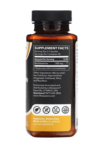 Lifeseasons, Fat Soluble B1 Benfotiamine, 300 Mg, 60 Veg Capsules 150 Mg Per Capsule