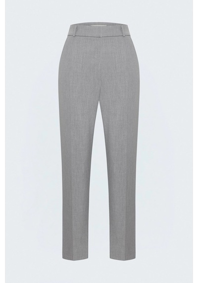 Sateen Yüksek Bel Klasik Pantolon Gri