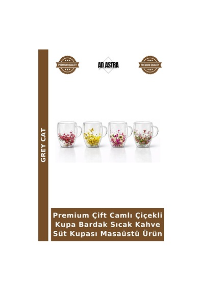 Premium Çift Camlı Çiçekli Kupa Bardak Sıcak Kahve Süt Kupası Masaüstü Ürün Çok Renkli