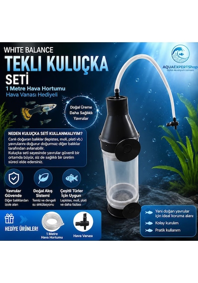 Tekli Akvaryum Kuluçka Makinesi Seti Ciklet Ve Ağızda Kuluçka Yapan Türler İçin Özel 1 Metre Hortum Ve Vana Hediyeli