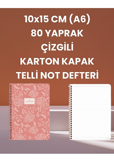 10x15 Cm A6 80 Yaprak Çizgili Karton Kapak Telli Not Defteri Mor