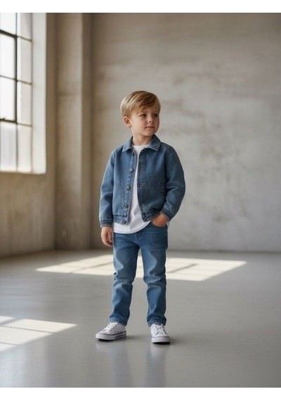Zekids Erkek Bebek Tasarım Kot Ceket-17214 Mavi