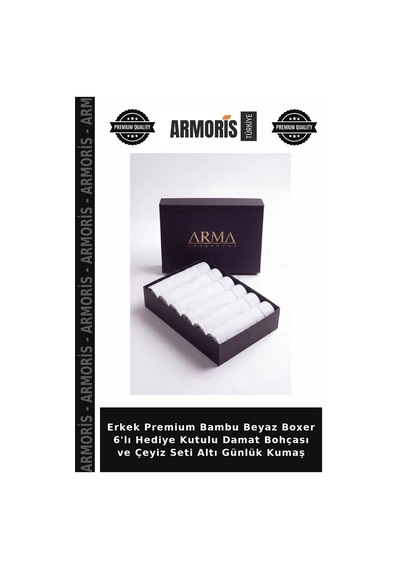 Armoris Erkek Premium Bambu Beyaz Boxer 6'lı Hediye Kutulu Damat Bohçası Ve Çeyiz Seti Altı Günlük Kumaş Beyaz-6