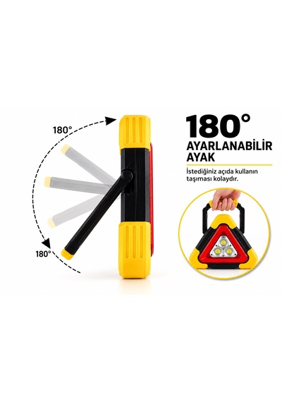 Hb-7709 2.000mah Çok Fonksiyonlu Cob Çalışma Lambası Usb Şarjlı Acil Durum Feneri Reflektör Güneş Enerjili Solar 180 Derece Dönebilen Tutma Kolu Powerbank Olarak Kullabilir Üçgen Park Lambası