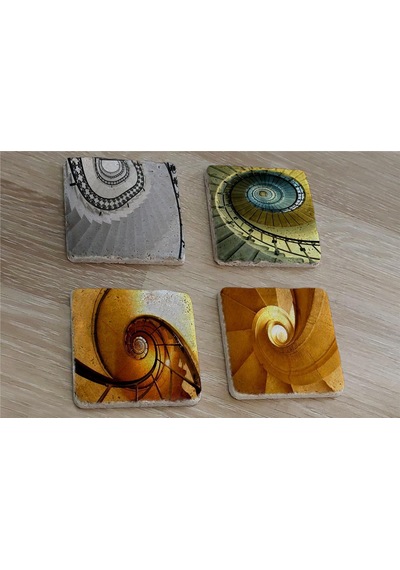 Sarmal Merdivenler Doğal Taş Bardak Altlığı 4'lü Set - Natural Stone Coasters - Taş Çok Renkli