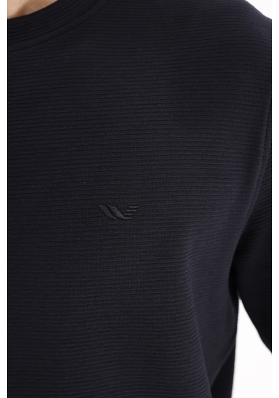 Rowinger Yatay Dokulu Ottoman Yüzey Tonal Logo Detaylı Bisiklet Yaka Standart Kalıp Sweatshirt Black