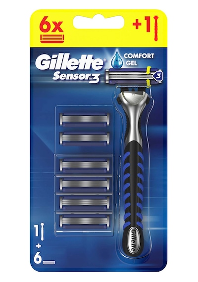 Gillette - Sensor3 Tıraş Bıçağı - 3 Bıçaklı - Kayganlaştırıcı Bant Ve Oynar Başlık - 1 Adet + 6 Yedek Bıçak
