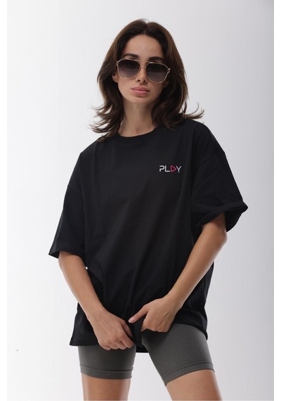 Oversize Siyah Pamuklu Tişört SIYAH