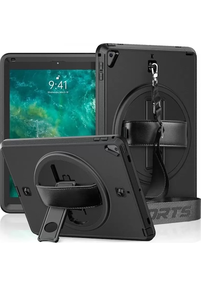 Newface Apple İpad Uyumlu - 5 Air 9.7 Kılıf Strap-c Otterbox Tablet Kapak - Siyah Arka Kapak