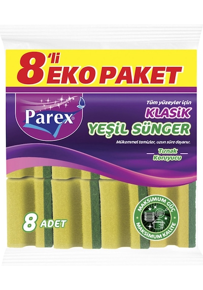 Parex Klasik Yeşil Sünger Oluklu 8 Li