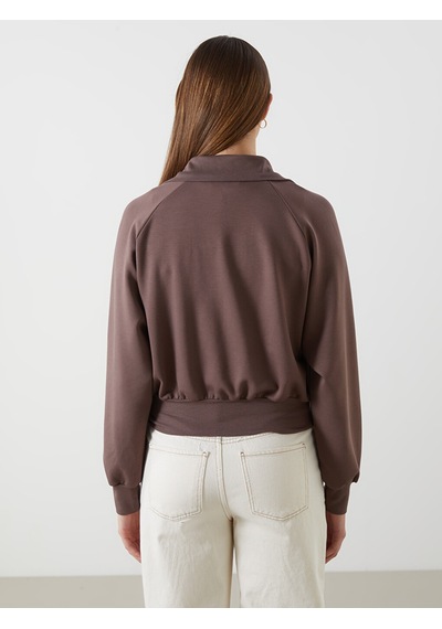 Lcwaıkıkı Classic Kahverengi Dik Yaka Oversize Kadın Fermuarlı Sweatshirt