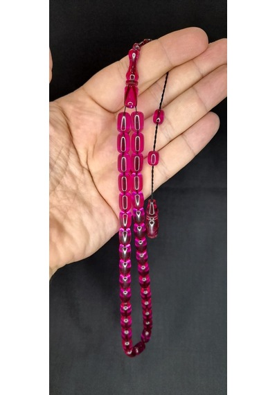 Ateş Kehribar Tesbih Pembe Renk Kapsül Kesim T-380