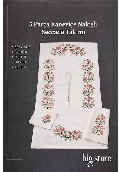 5 Parça Kaneviçe Nakışlı Gelin Damat Bohçası Çeyizlik Hediyelik Seccade Seti Takımı Mor
