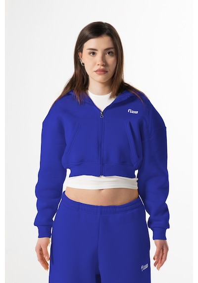 Flaw Nakışlı Zip Crop-28834 Saks Mavi