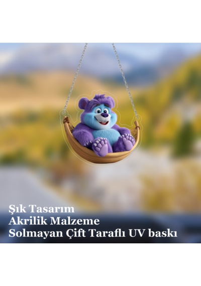 Araba Ayna Süsü, Araba Süsü, Çanta Aksesuarı - Sallanan Ayı - Pleksi Malzeme, Uv Baskılı - 018 8x6 Cm