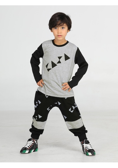 Casabony Casa Black Baggy Pantolon + T-Shirt Takım-Gri - Siyah