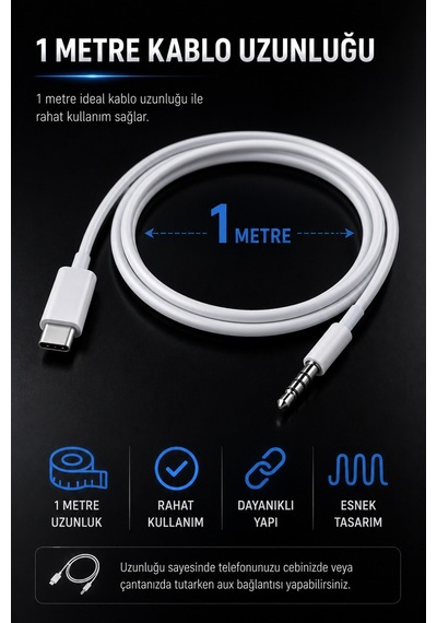 Metaforce Type C Aux Çevirici 1 Metre Dijital Ses Adaptörü 3.5mm Jack Alüminyum Gövde Type C To Aux Kablo