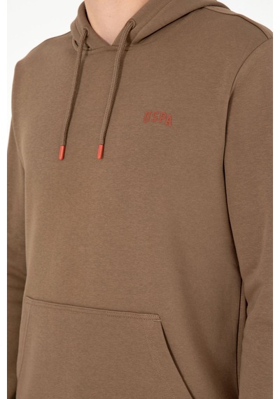 U.S. Polo Assn. Erkek Kapüşonlu Haki Basic Şardonlu Sweatshirt 50295176-VR027