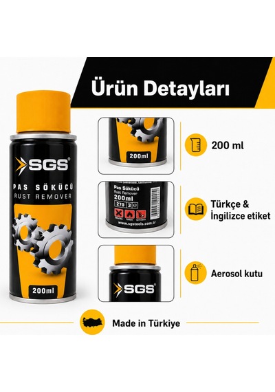 Sgs Pas Sökücü Sprey 200 Ml Aerosol Metal Yüzey Temizleyici Ve Bakım Spreyi