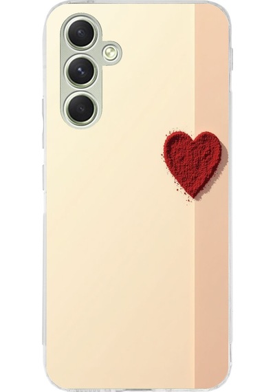 Samsung Galaxy A15 Uyumlu Krem Zeminli Kırmızı Kalp Baskılı Silikon Kılıf Renkli
