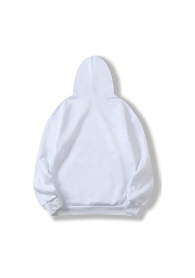 Startmore Beyaz Unisex Kadın/erkek Düz Renkli Pamuklu Oversize Kapüşonlu