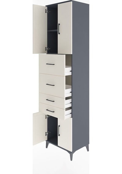 Hyperion Dolap 2 Raflı 4 Çekmeceli 4 Kapaklı 60x44x243 Antras... Antrasit